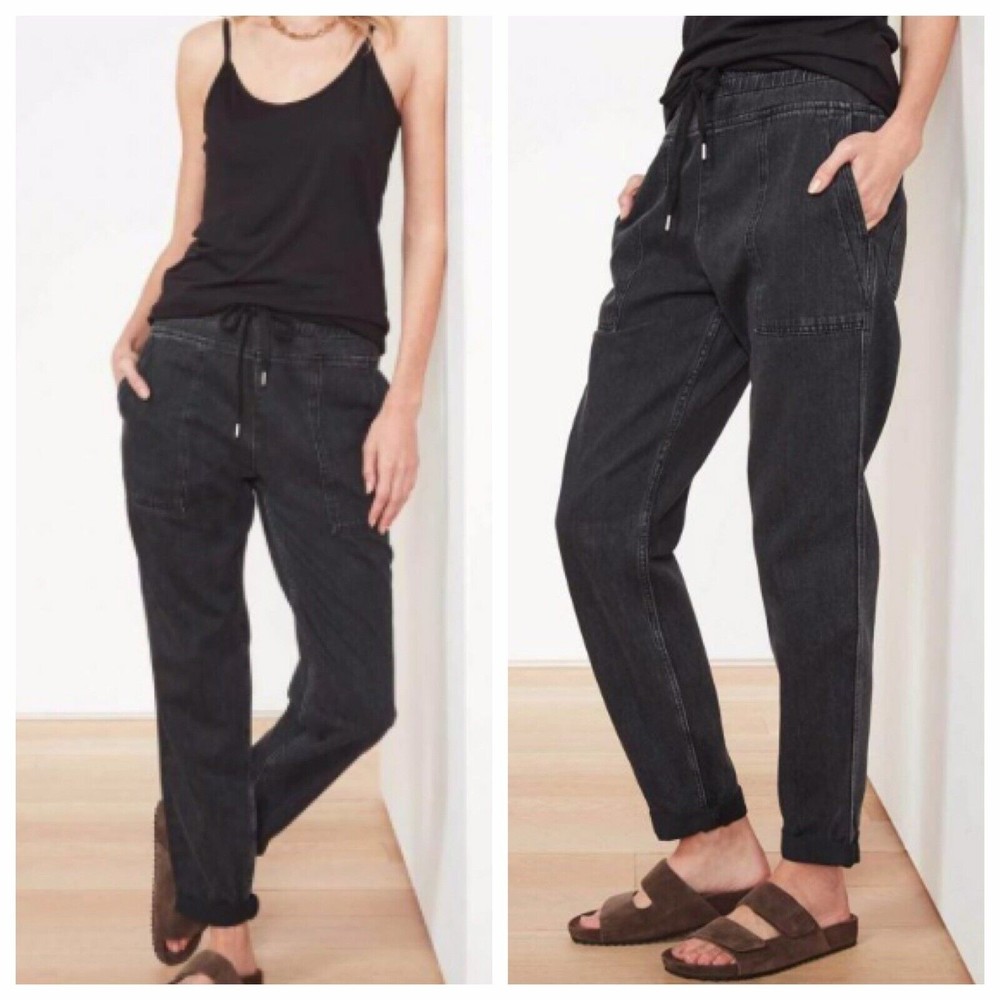 Standard James Perse Lightweight Denim Contrast Pants Size 3 L Black Drawstring